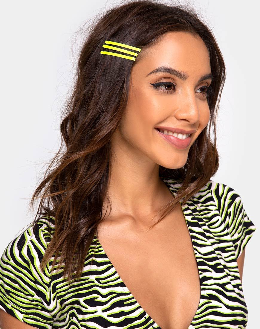 Image of Neon Hair Clip Set in Yellow