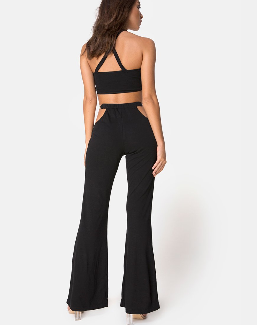 Saskira Wide Leg Trouser in Pinstripe Black