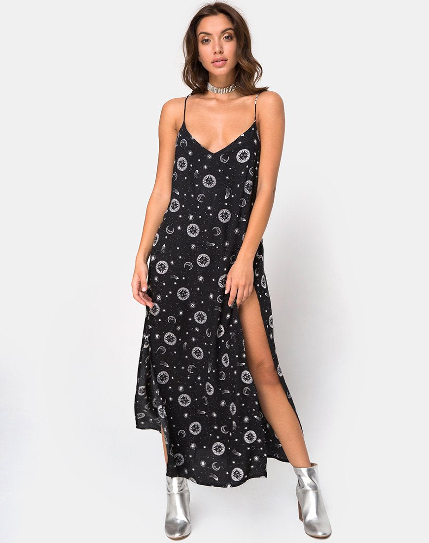 Side Split Small Celestial Black Maxi Dress |Hime - Motel Rocks motelrocks-com-us Side Split Small Celestial Black Maxi Dress |Hime - Motel Rocks motelrocks-com-us
