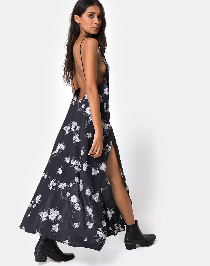 chinese dress ladies Hime Maxi Dress in Mono Flower Black – motelrocks-com-us