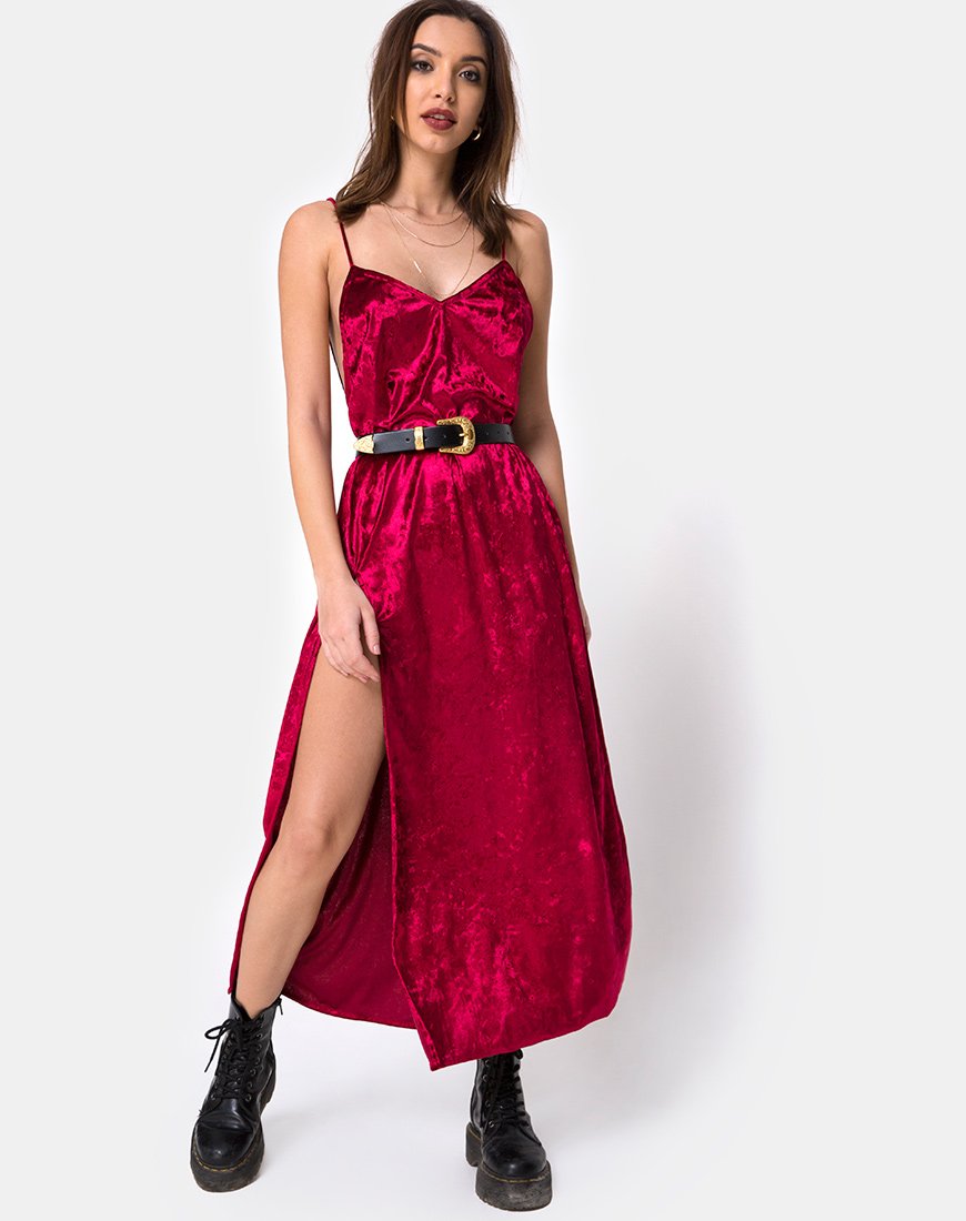 Hime Maxi Dress in Burgundy Velvet motelrocks-com-us Hime Maxi Dress in Burgundy Velvet motelrocks-com-us