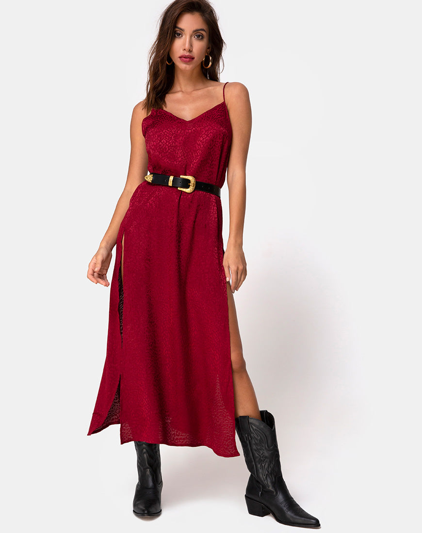 Red Satin Cheetah Maxi Dress | Hime  motelrocks-com-us