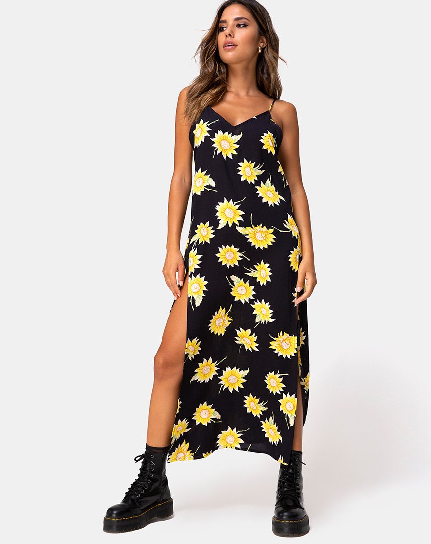 black and yellow maxi dress Black and Yellow Colorblock Maxi Dress BLANK