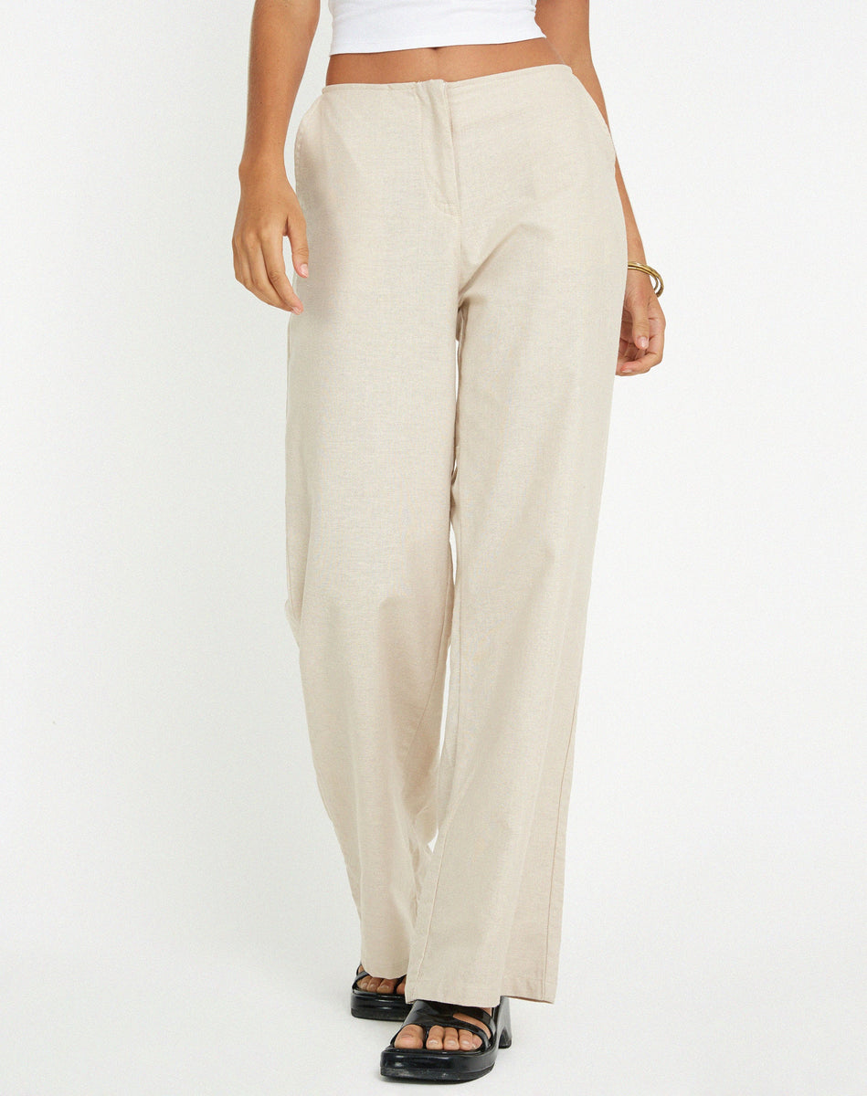 Wasic Wide Leg Linen Trouser in White