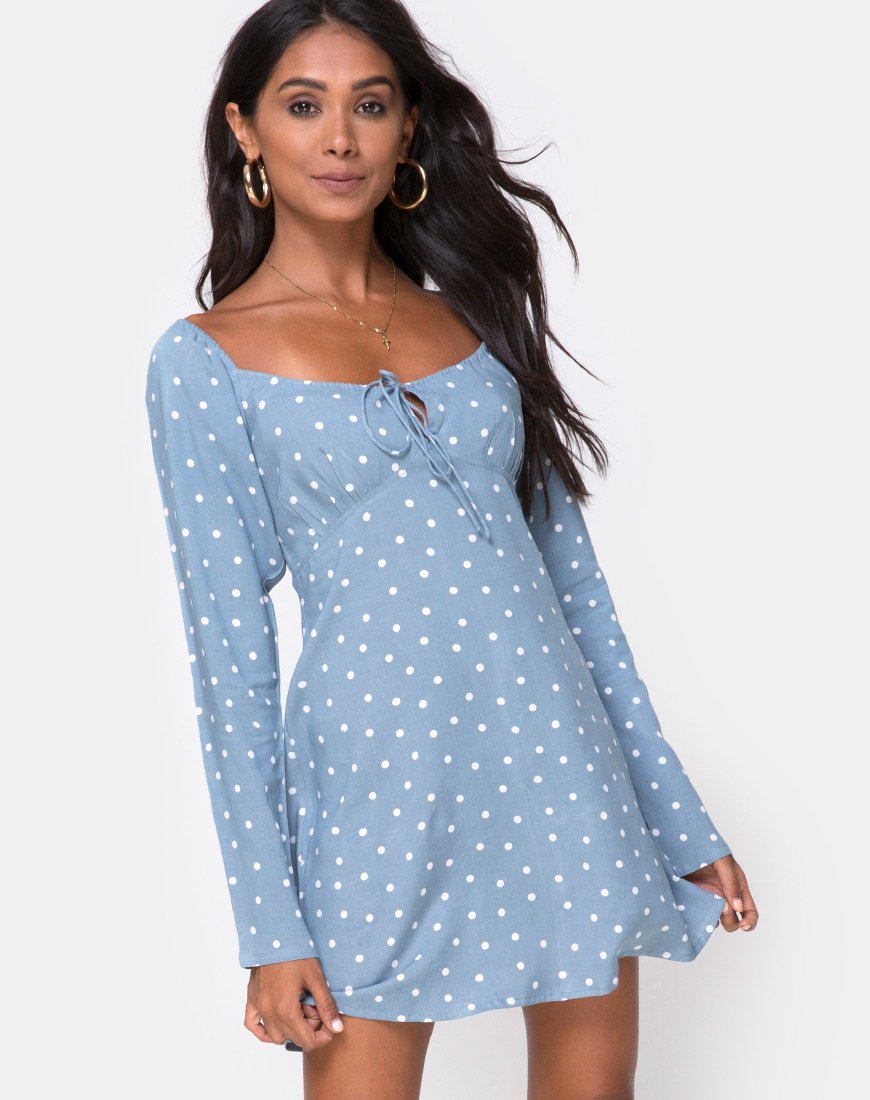 blue polka dot skater dress Ilova Dress in Skater Polka Blue – motelrocks-com-us