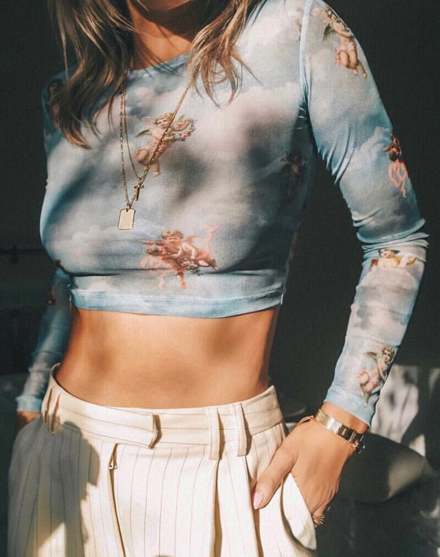Image of Bonnie Crop Top in Angel Sky Blue Mesh