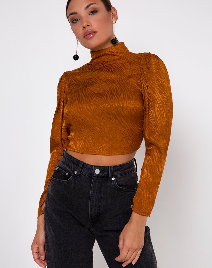 Orange high neck crop top best sale