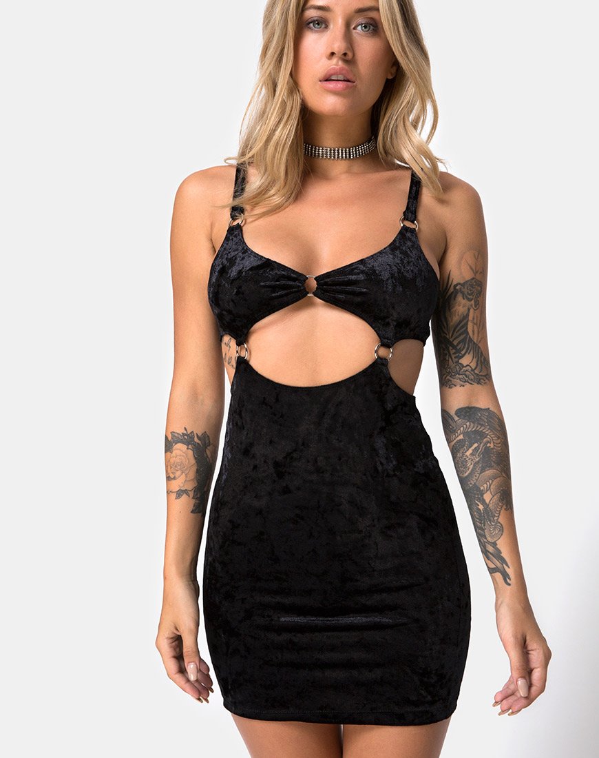 crushed velvet black dress Jezabel Dress in Black Crushed Velvet – motelrocks-com-us