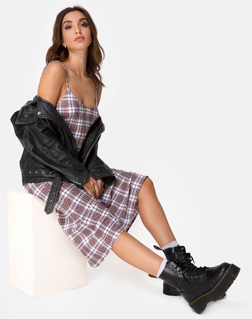 Julia Maxi Dress in Grunge Check Purple Julia Maxi Dress in Grunge Check Purple