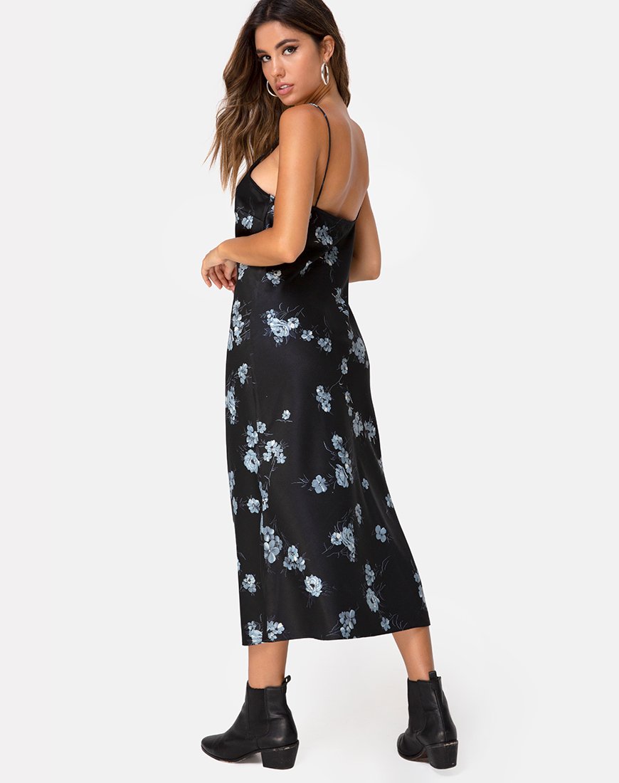 julia maxi dress Julia Maxi Dress in Mono Flower Black Satin