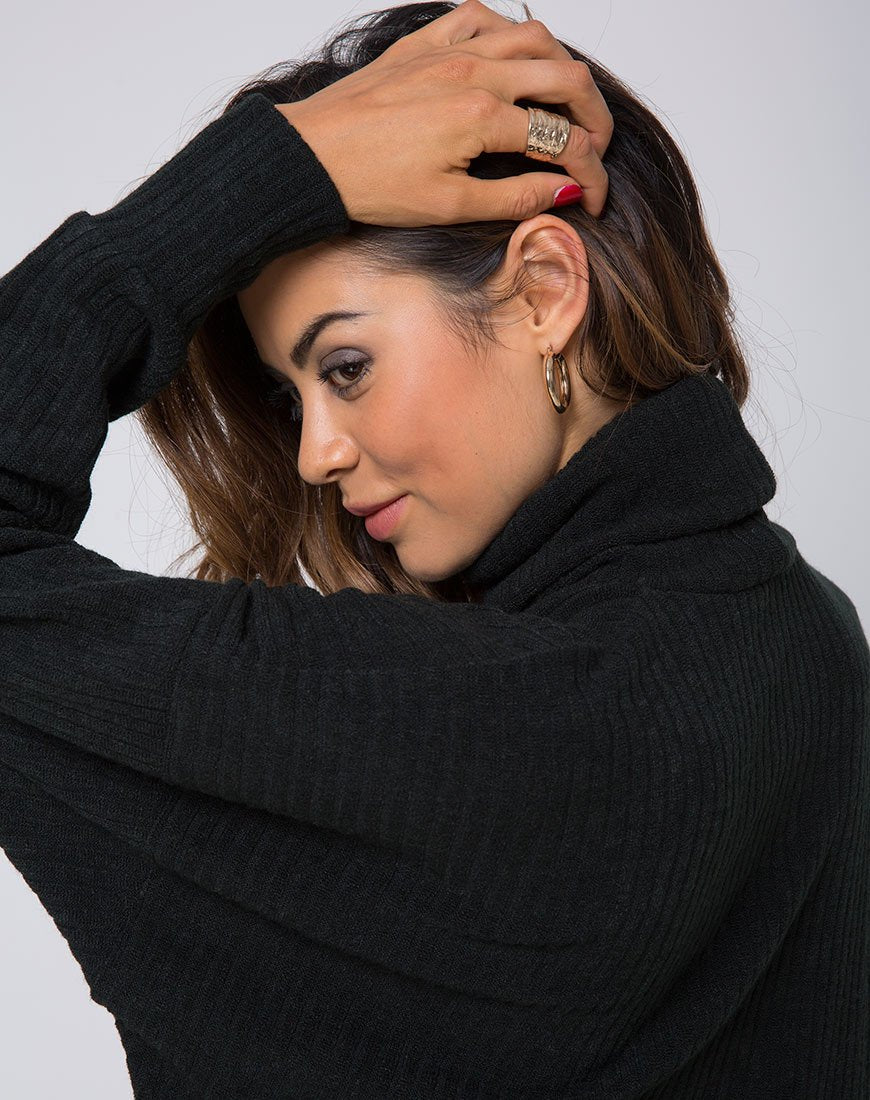 High Neck Black Rib Knit Jumper Dress | Neve