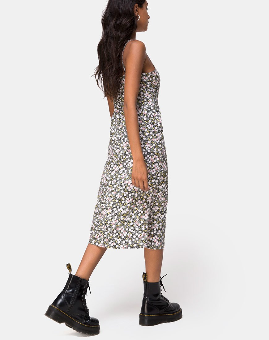 Kaoya midi dress in shop floral field green by motel