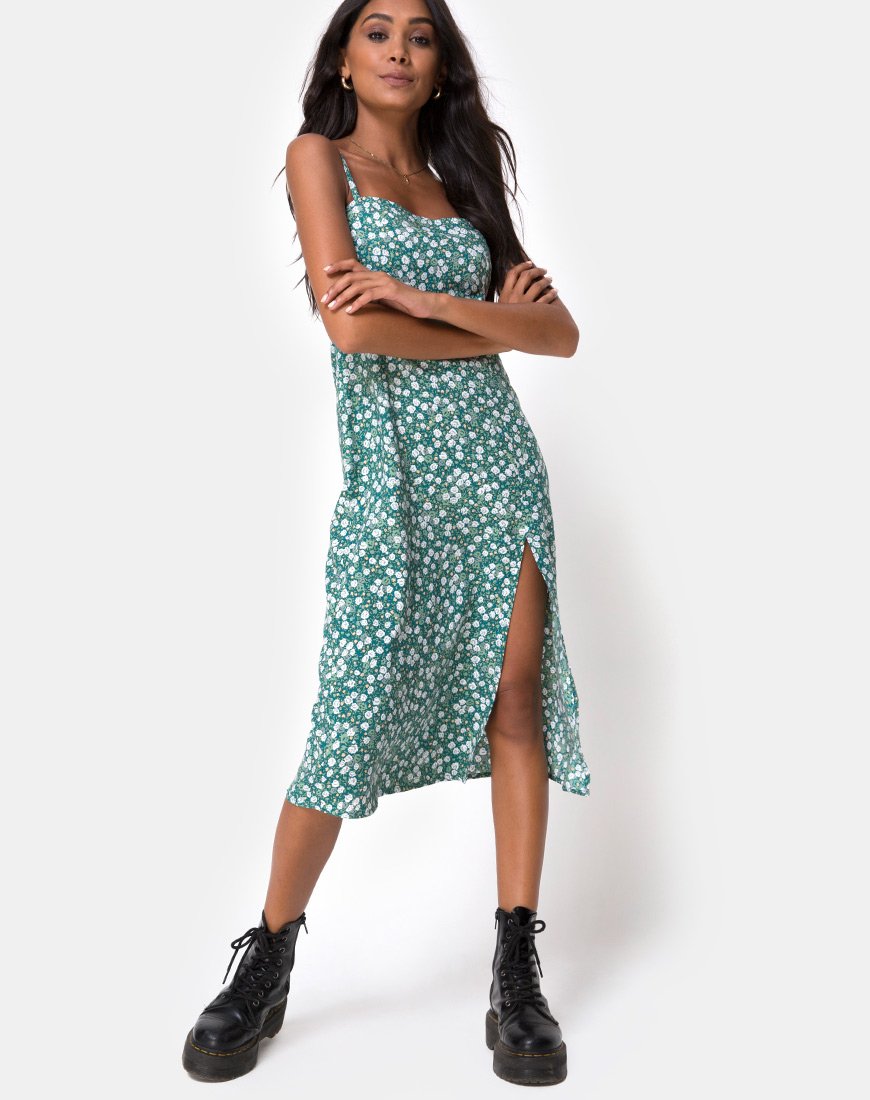 Kaoya Midi Dress in Floral Field Green – motelrocks-com-us