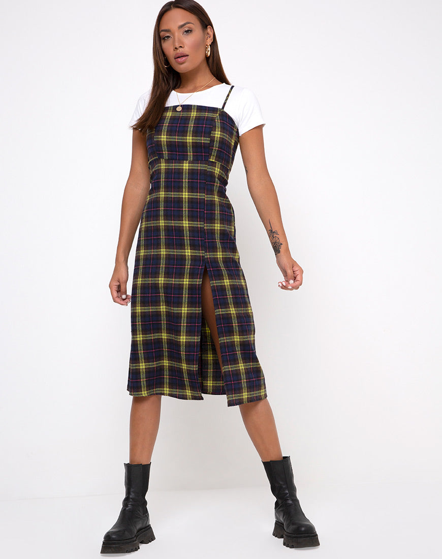 Brown Yellow Check Midi Dress | Kaoya motelrocks-com-us Brown Yellow Check Midi Dress | Kaoya motelrocks-com-us