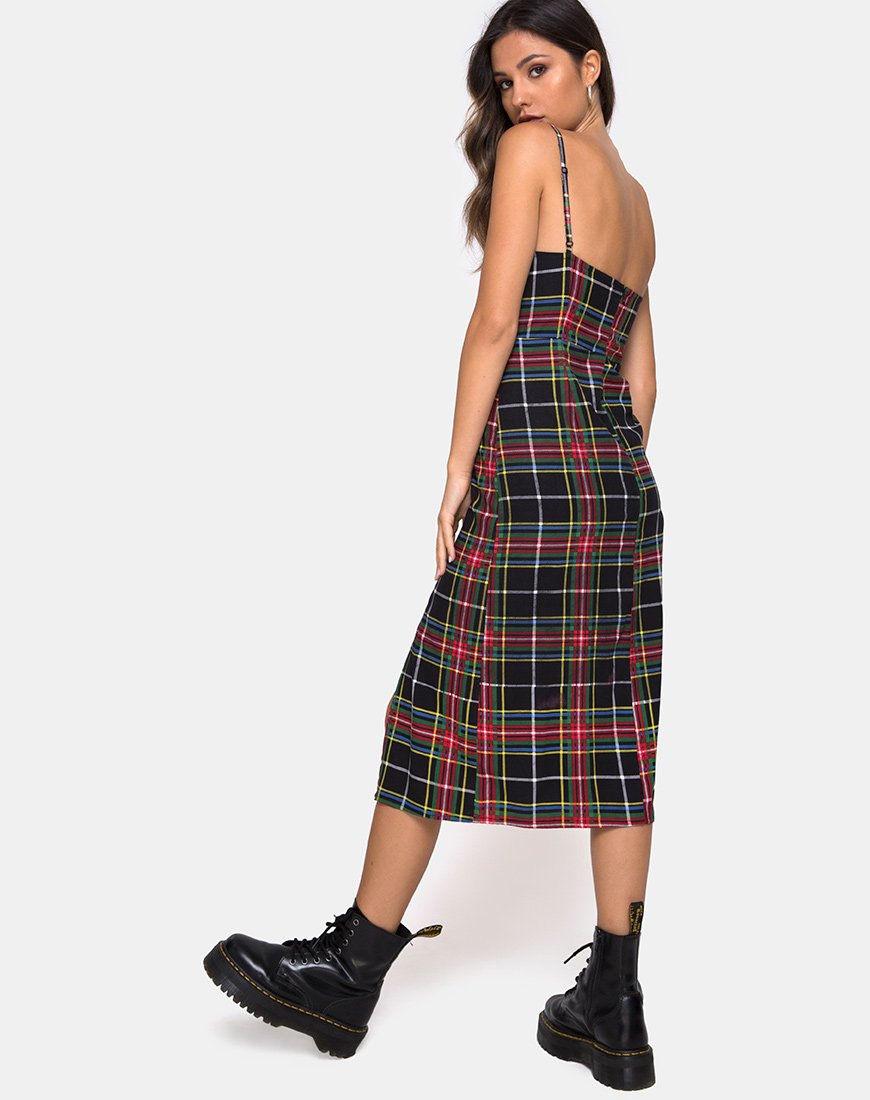 knee length dresses for ladies Red Plaid Tiered Midi Dress – Moda Boutique main image 1