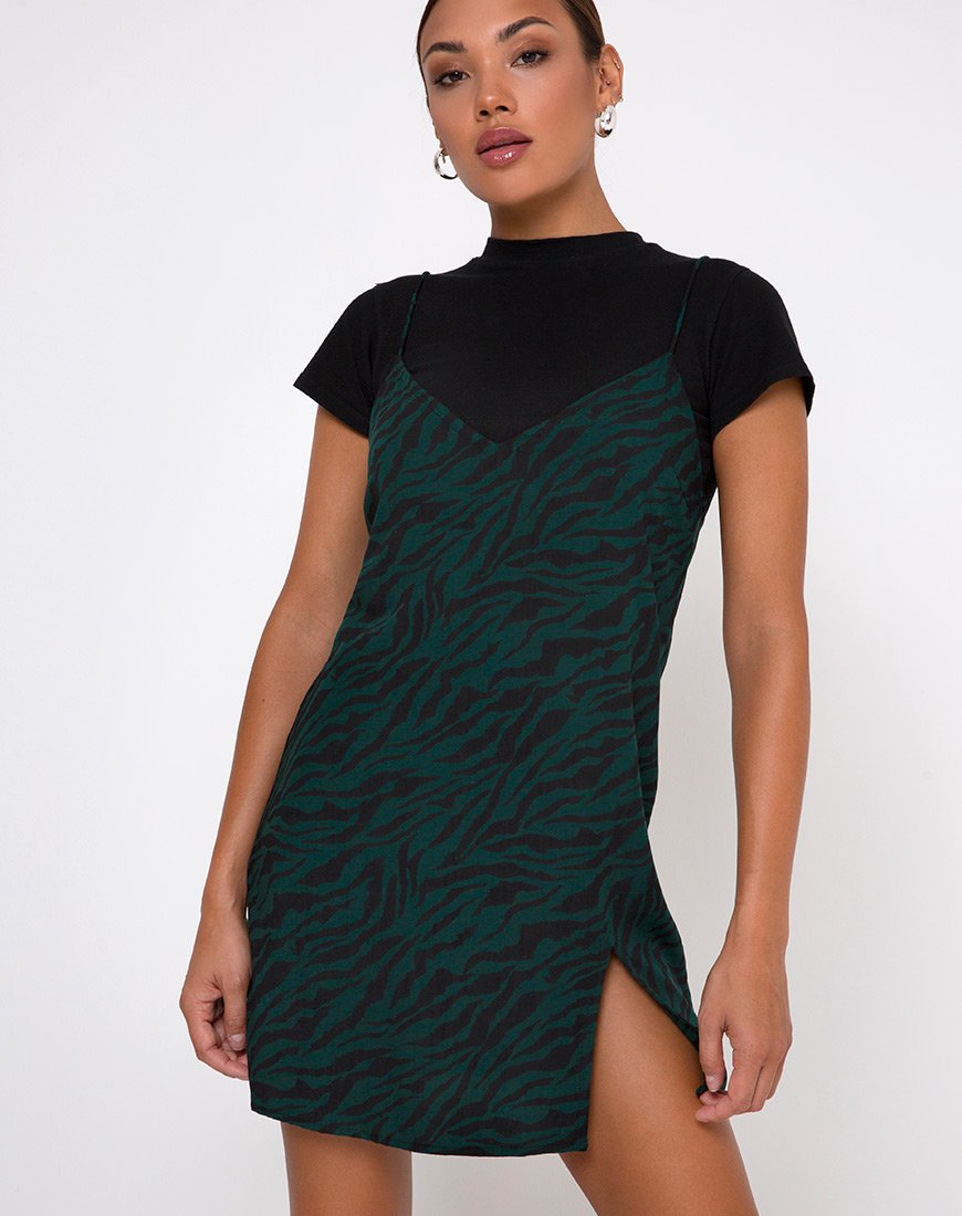 Katya Mini Dress in 90's Zebra Forest Green Katya Mini Dress in 90's Zebra Forest Green
