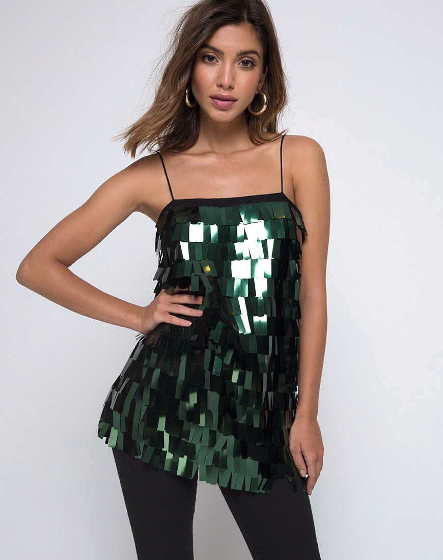 Image of Keke Long Top in Dangle Sequin Forest Green