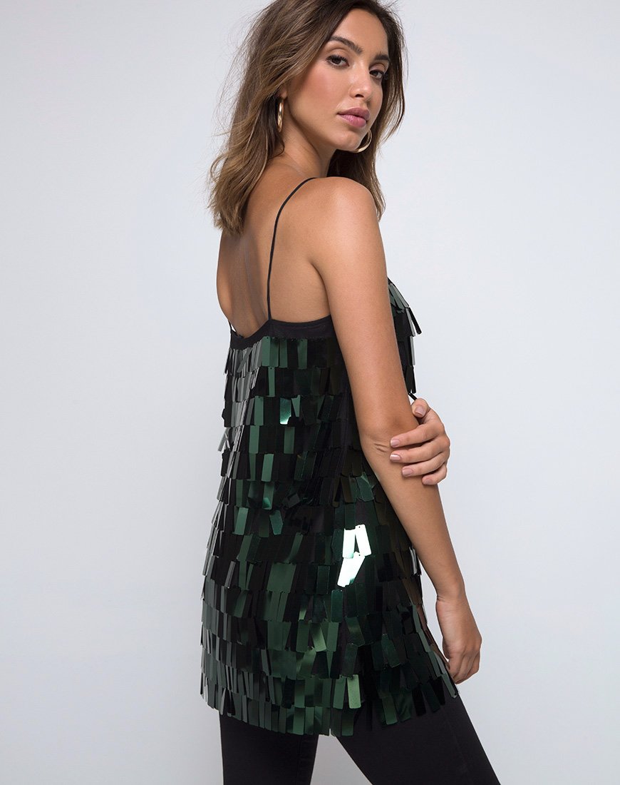 Image of Keke Long Top in Dangle Sequin Forest Green