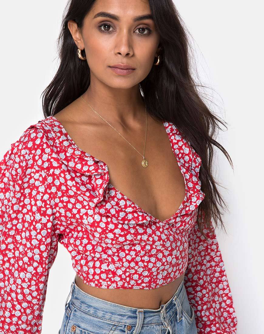 Koniva Crop Top in Ditsy Rose Red and Silver – motelrocks-com-us