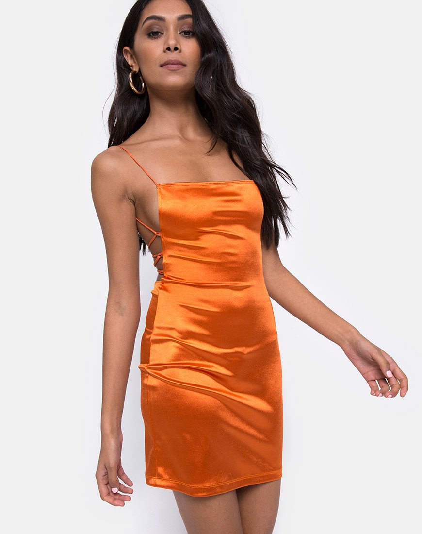 Backless Satin Rust Orange Mini Dress