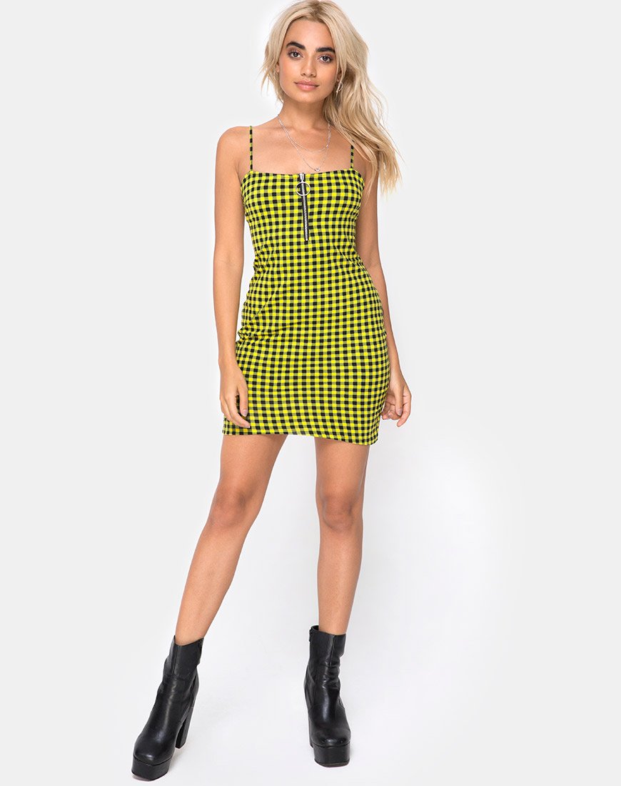 Lahzie Bodycon Dress in Medium Gingham Yellow  motelrocks-com-us