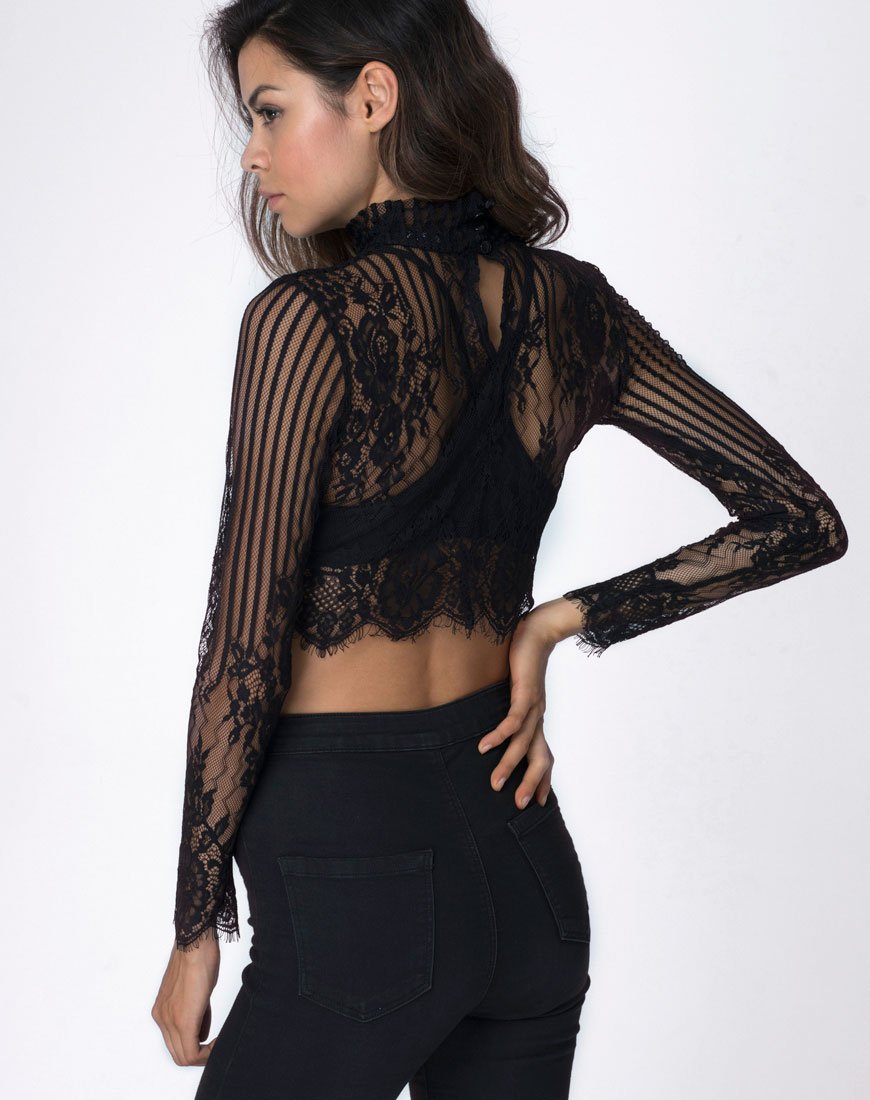 Wear With Anything Black Lace Embroidery Crop Top, Eyelash