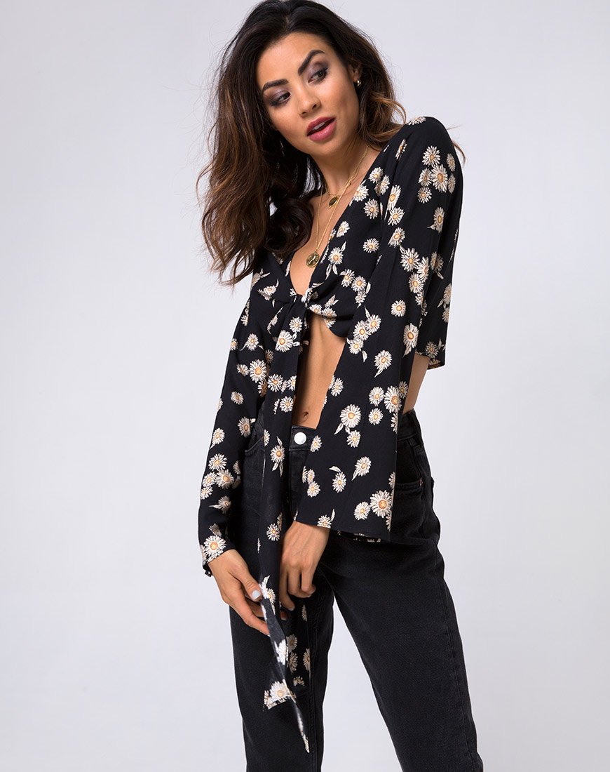 Image of Laya Wrap Top in Grunge Daisy Floral