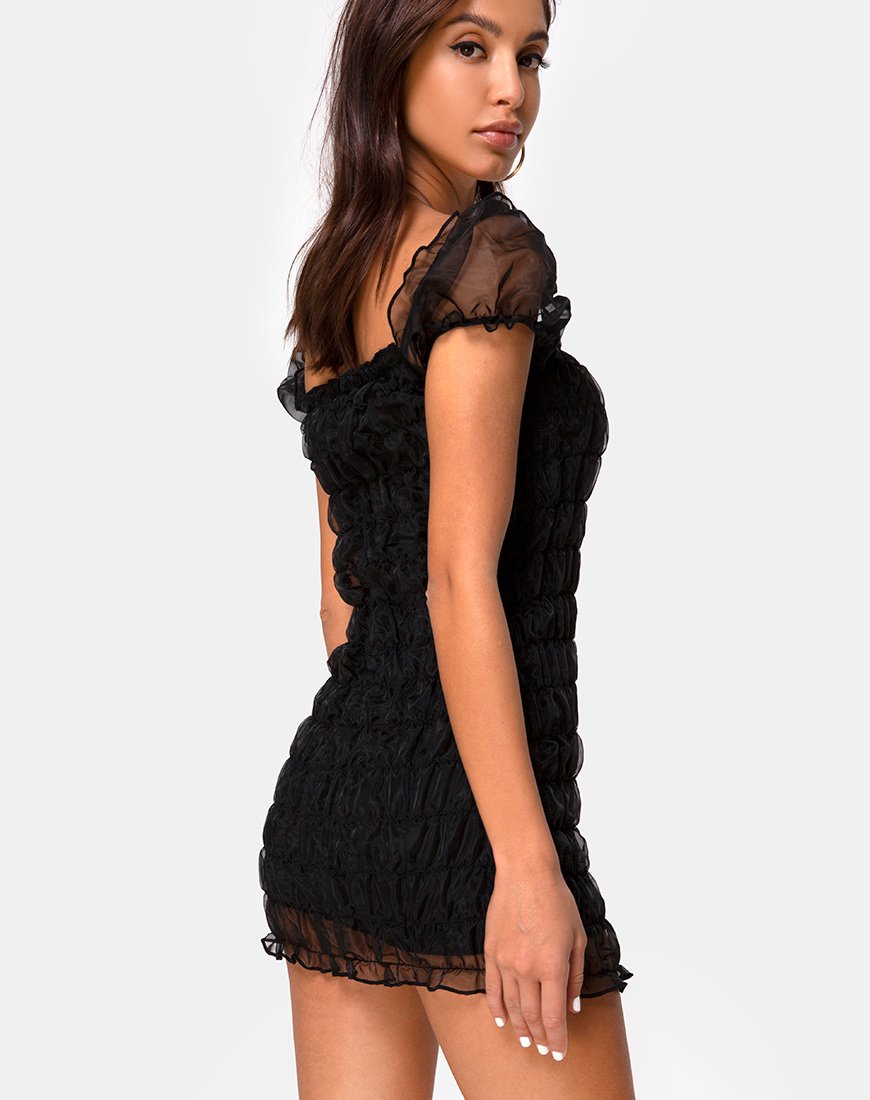 Organza Black Puff Sleeve Dress