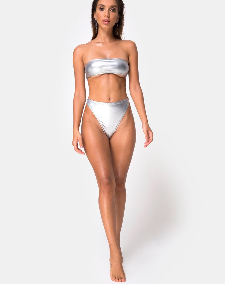 Image of Lien Bikini Top in Metallic Silver