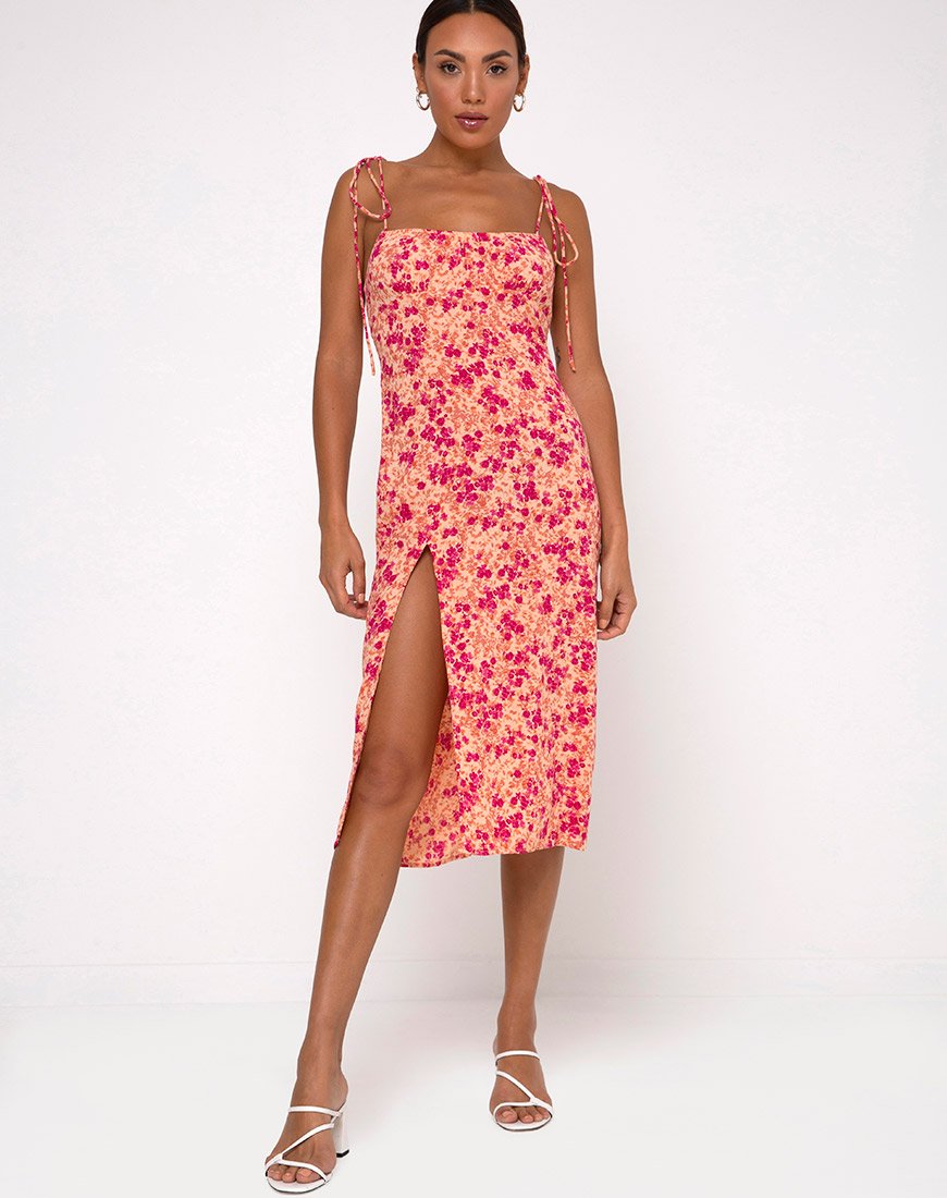 Pink Floral Midi Dress