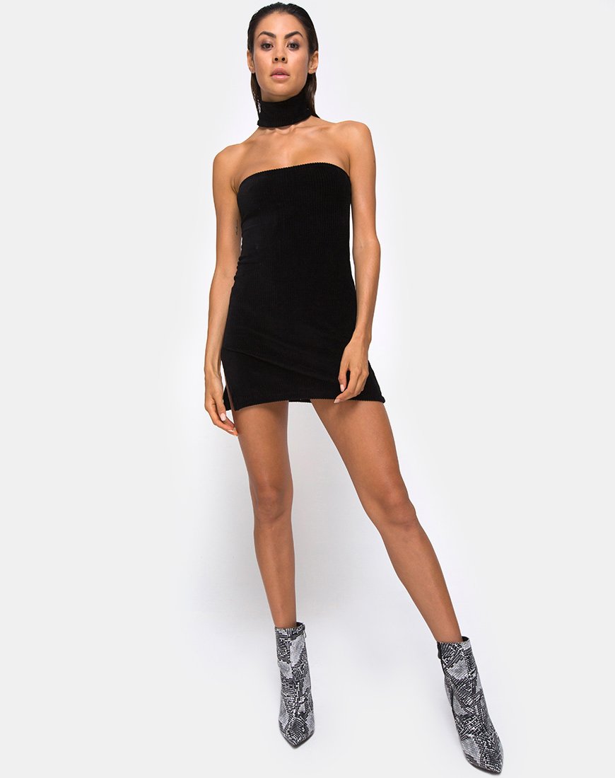 strapless open back dress Black Ribbed Bodycon Tube Dress