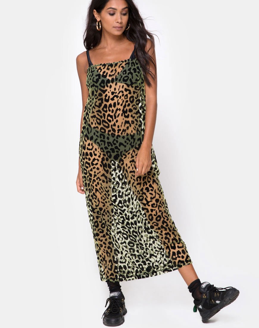 Lime Green and Black Animal Net Maxi Dress