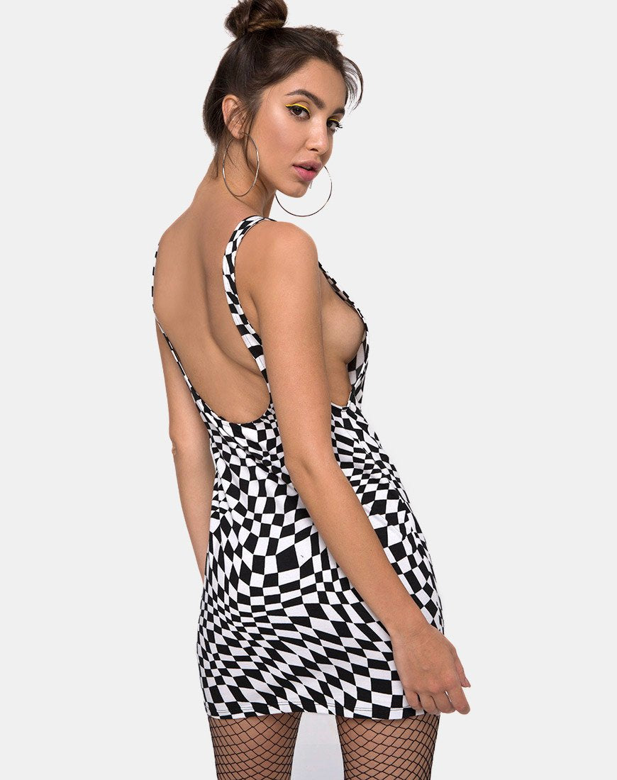 Black and White Square Check Mini Dress