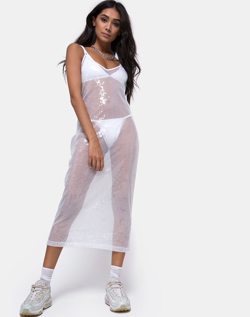 Sheer White Strappy Maxi Dress with Sequins | Motel motelrocks-com-us Sheer White Strappy Maxi Dress with Sequins | Motel motelrocks-com-us