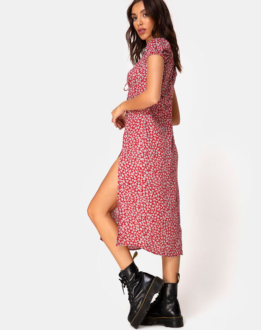 knee length dresses for ladies Day+Moon Halter V Notched Ruffled Midi Dress main image 0