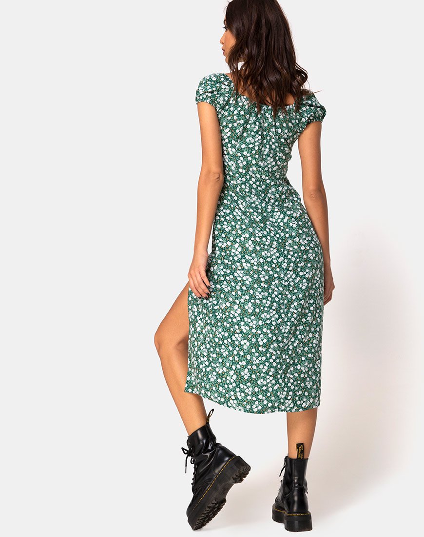 green emerald velvet dress Milla Dress in Floral Field Green