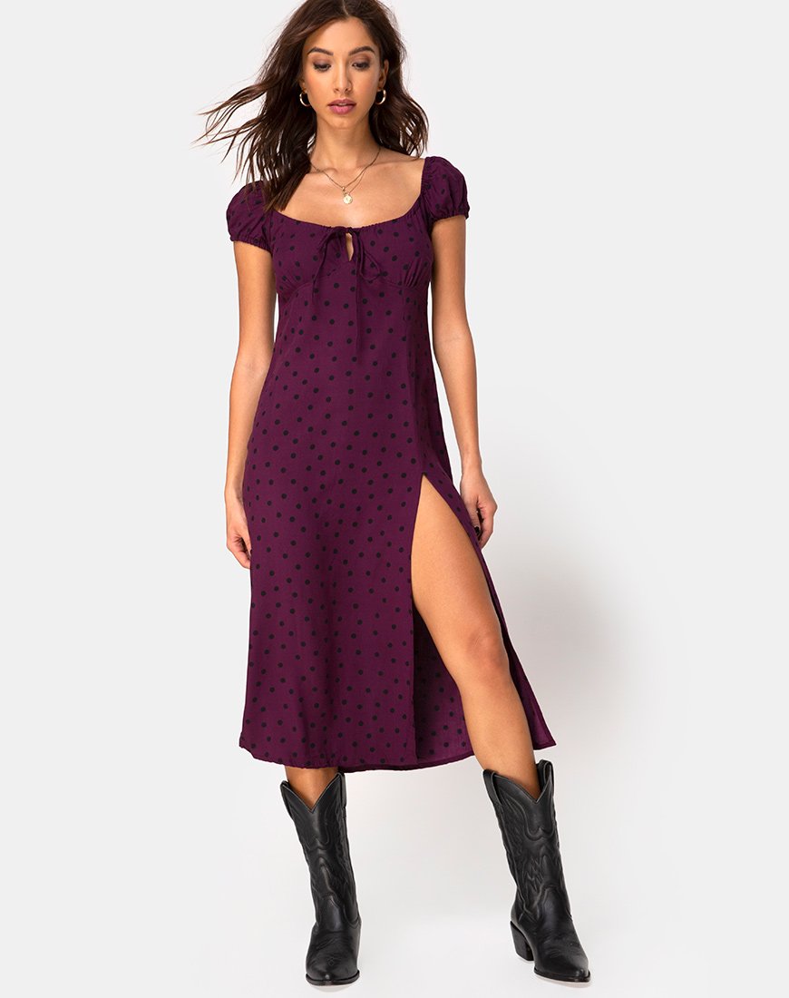 Polka Dot Midi Dress with Side Split