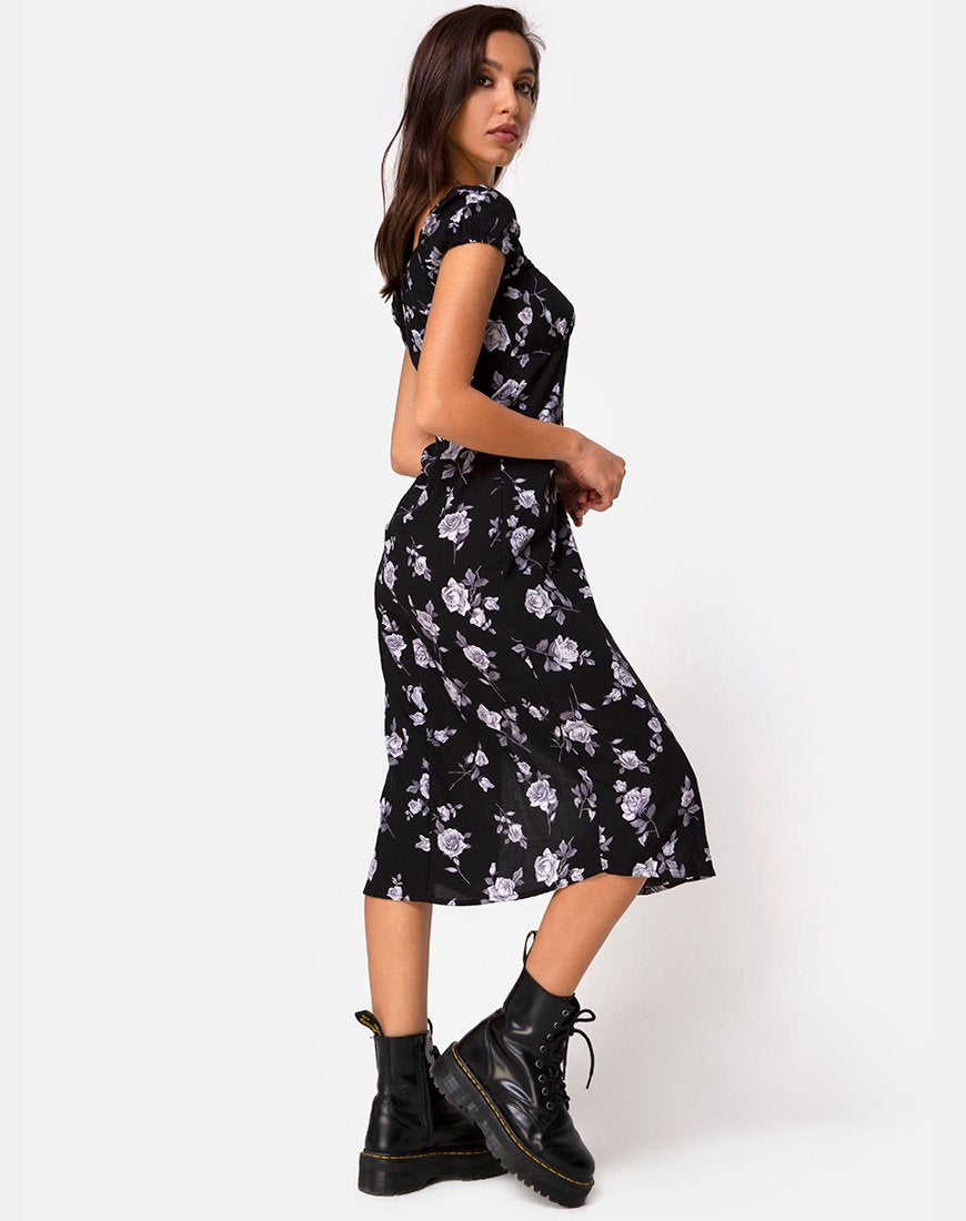 milla midi dress Milla Midi Dress in White Rose Black