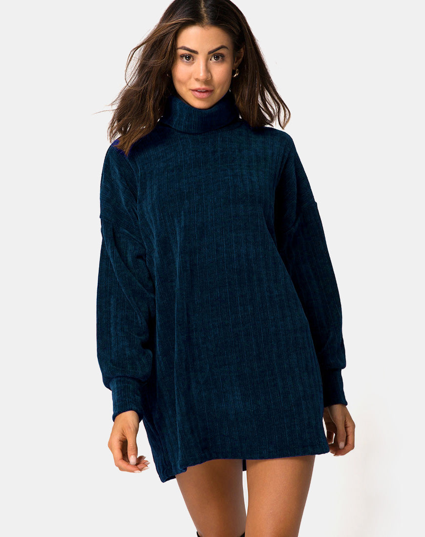 Neve Oversize Jumper Dress in Chenille Blue motelrocks-com-us Neve Oversize Jumper Dress in Chenille Blue motelrocks-com-us