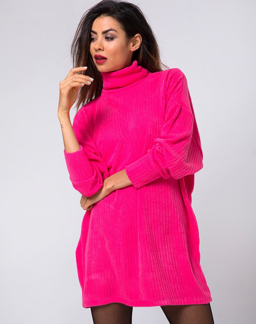 High Neck Pink Knit Jumper Dress  Neve - Motel Rocks – motelrocks-com-us