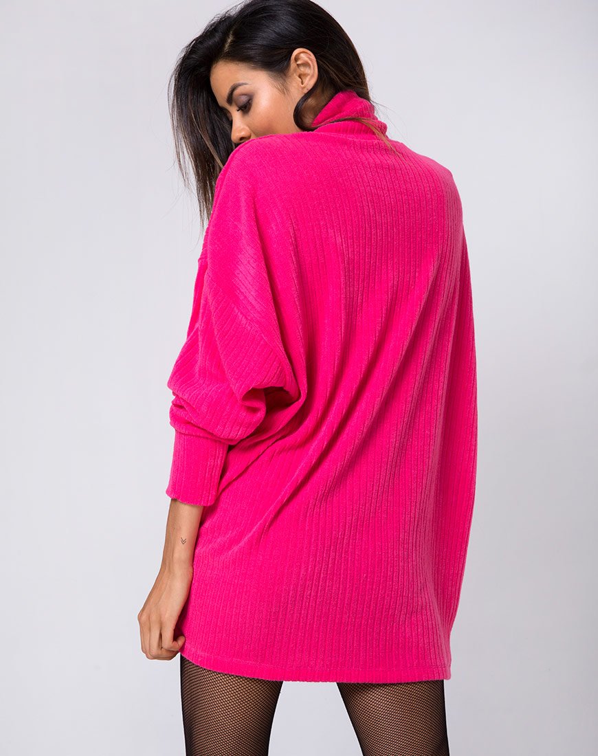 open lace back dress High Neck Pink Knit Jumper Dress | Neve