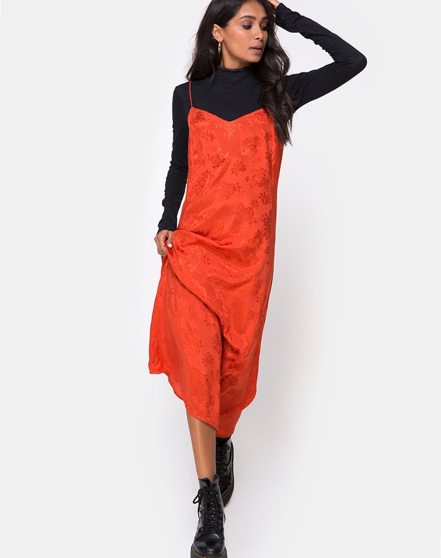 Nolity Midi Dress in Satin Rust Rose - Main Image