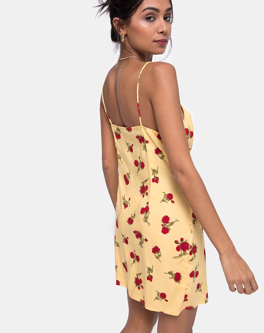 Yellow and Red Rose Strappy Slip Dress | Motel  motelrocks-com-us