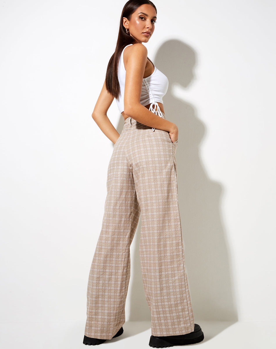 The Danica Checkered Wide Leg Pants, Taupe