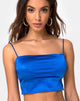 Image of Cinia Crop Top in Satin Saphire Spandex