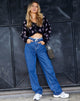 Image of Olina Cropped Cardigan in Black and Purple Butterfly