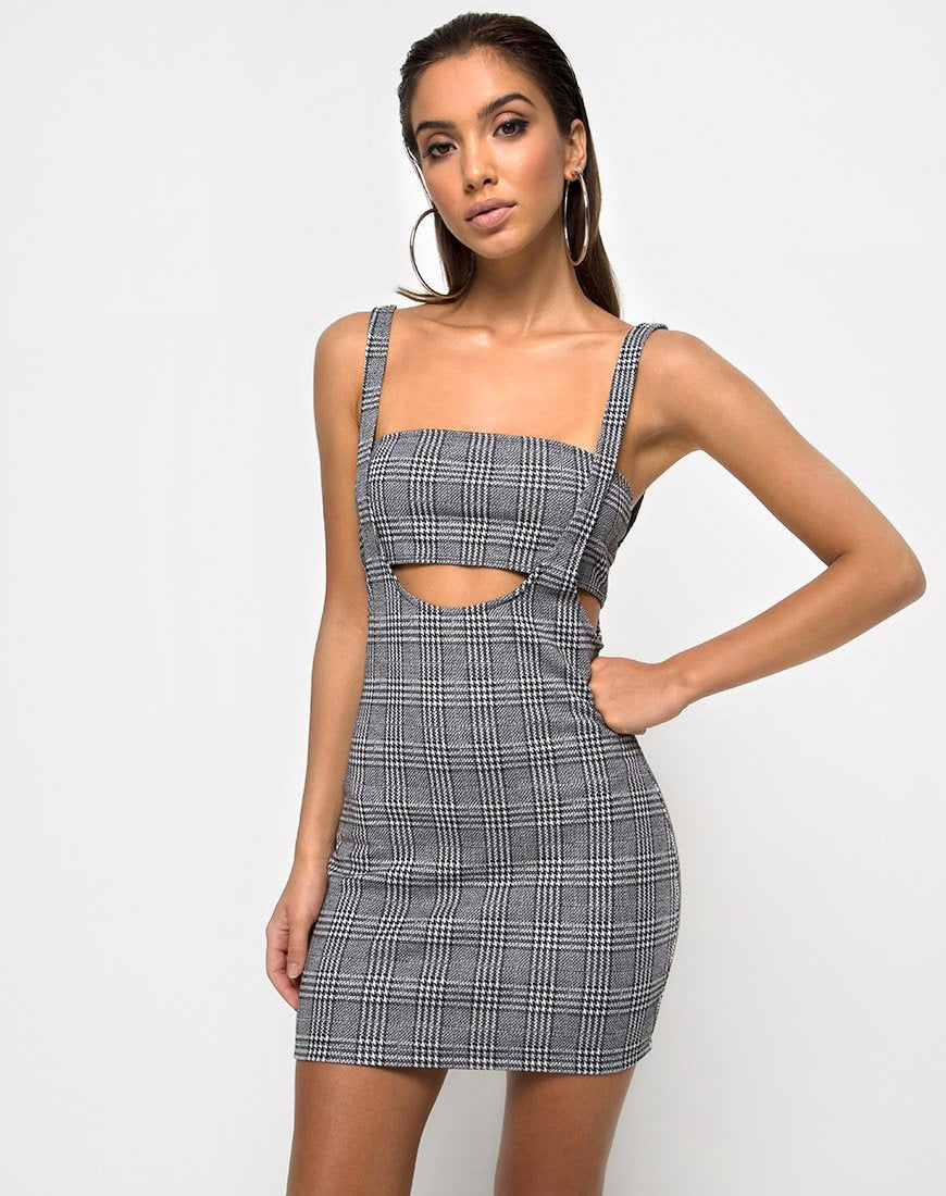 checked bodycon dress Petra Bodycon Dress in Charles Check Grey – motelrocks-com-us