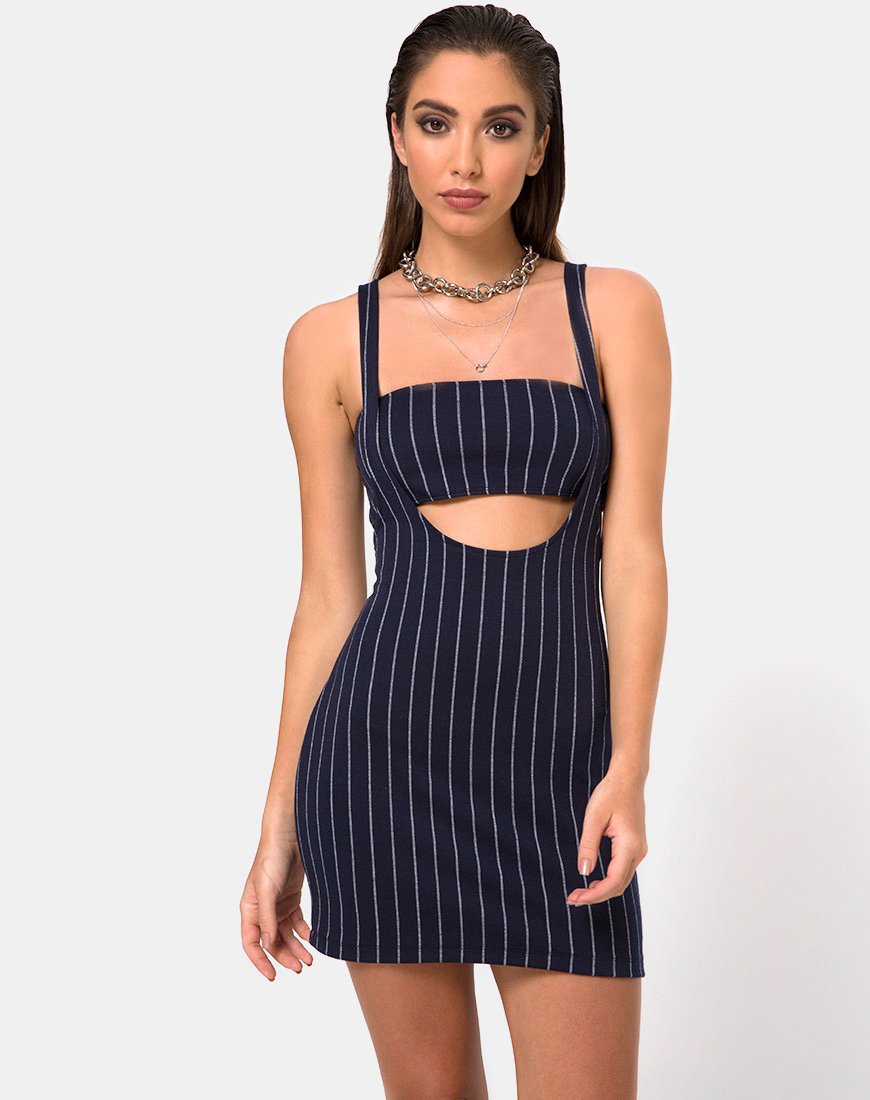 Petra Mini Dress in Navy Pinstripe motelrocks-com-us Petra Mini Dress in Navy Pinstripe motelrocks-com-us
