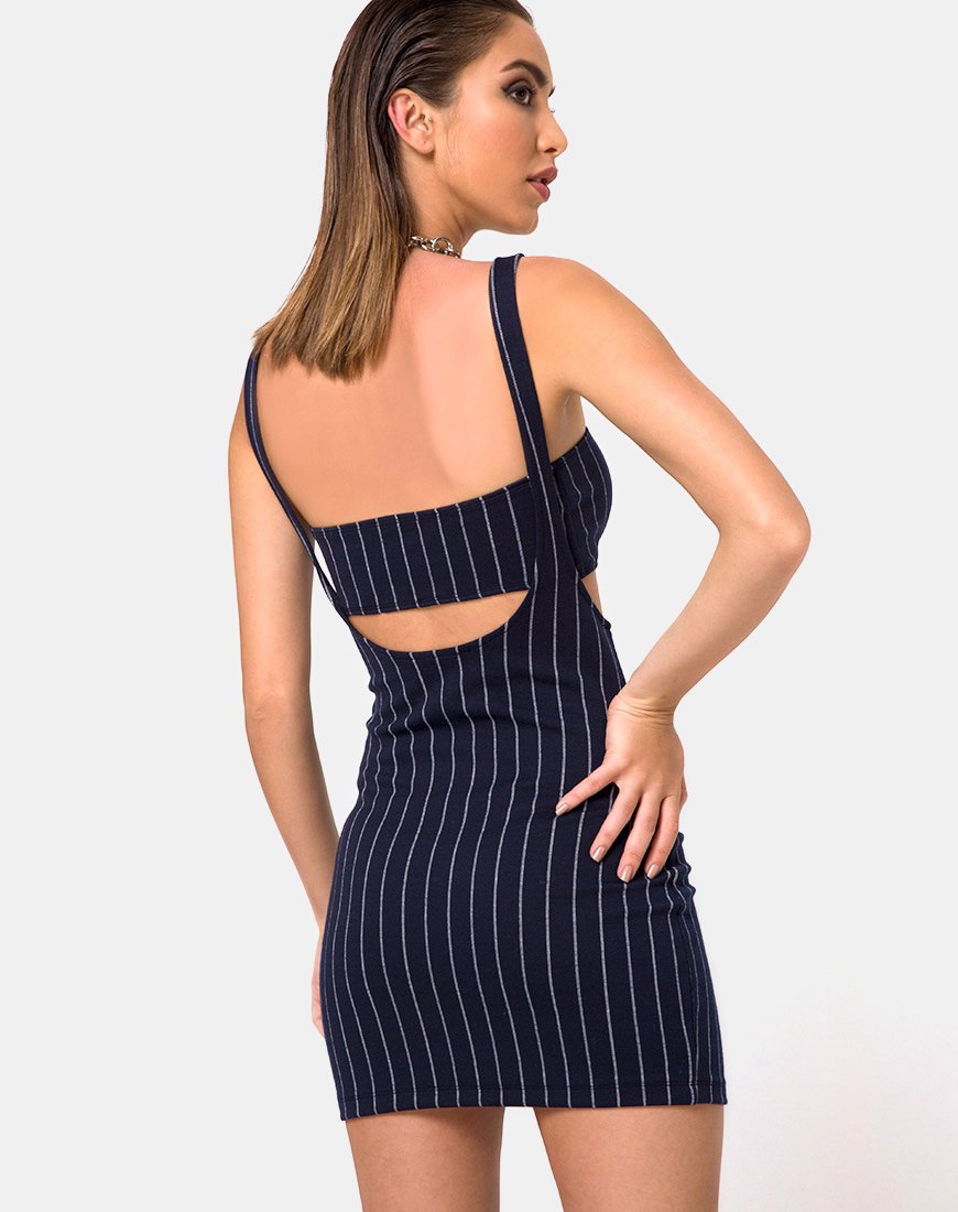 Petra Mini Dress in Navy Pinstripe motelrocks-com-us Petra Mini Dress in Navy Pinstripe motelrocks-com-us