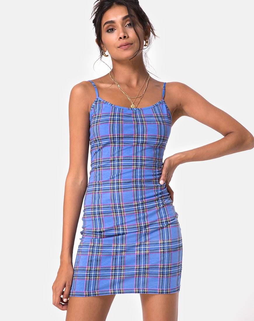 Piper Bodycon Dress in 90'S Check Blue Pink motelrocks-com-us Piper Bodycon Dress in 90'S Check Blue Pink motelrocks-com-us